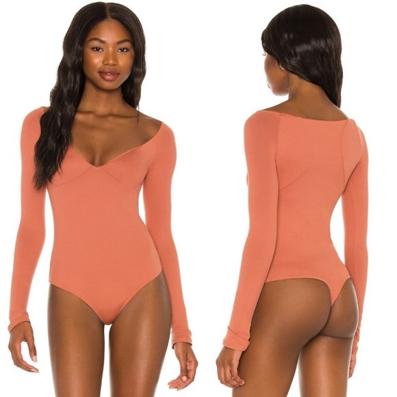 ALIX NYC Jansen V-Neck Long Sleeve Thong Bodysuit in Clay Women's Size Small - Picture 2 of 8